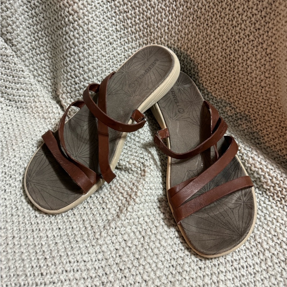Merrell Duskair Seaway Oak Leather Strappy Slide Women's Size 8
